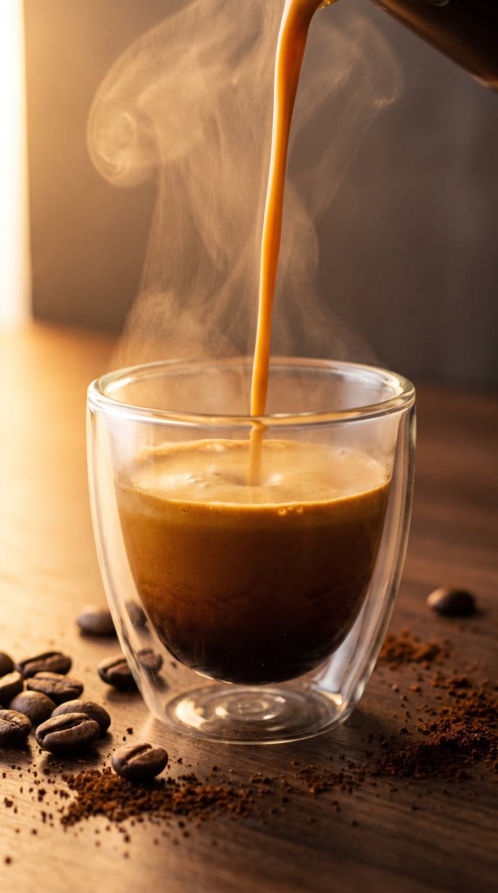 Sample ad: espresso pouring into a glass cup